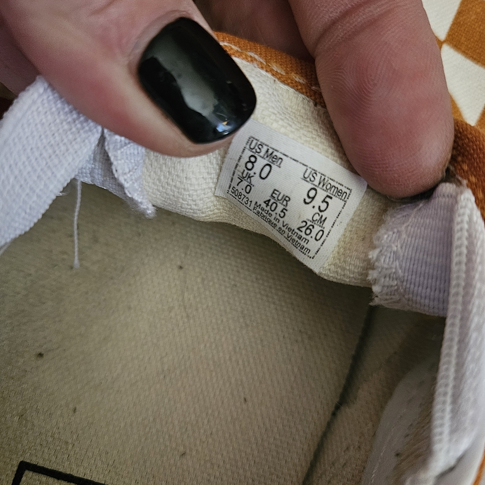 Vans Checkerboard Slip-On Sneakers in White and Orange - Picture 6 of 6